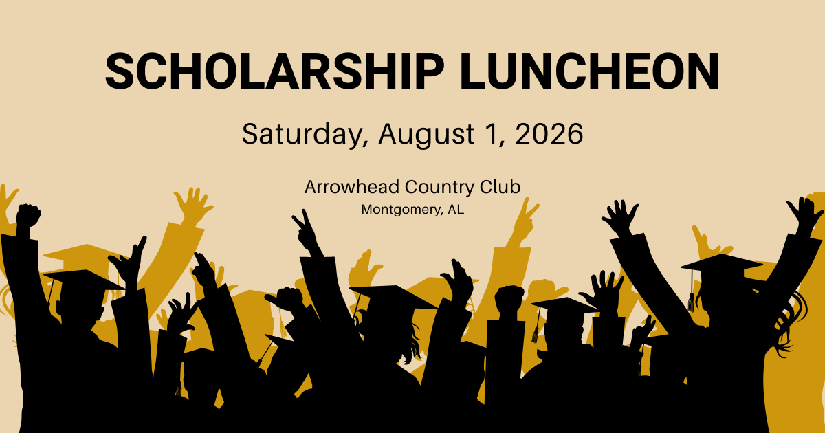 Graphic for the 2026 Scholarship Luncheon showing celebrating graduates in caps and gowns.