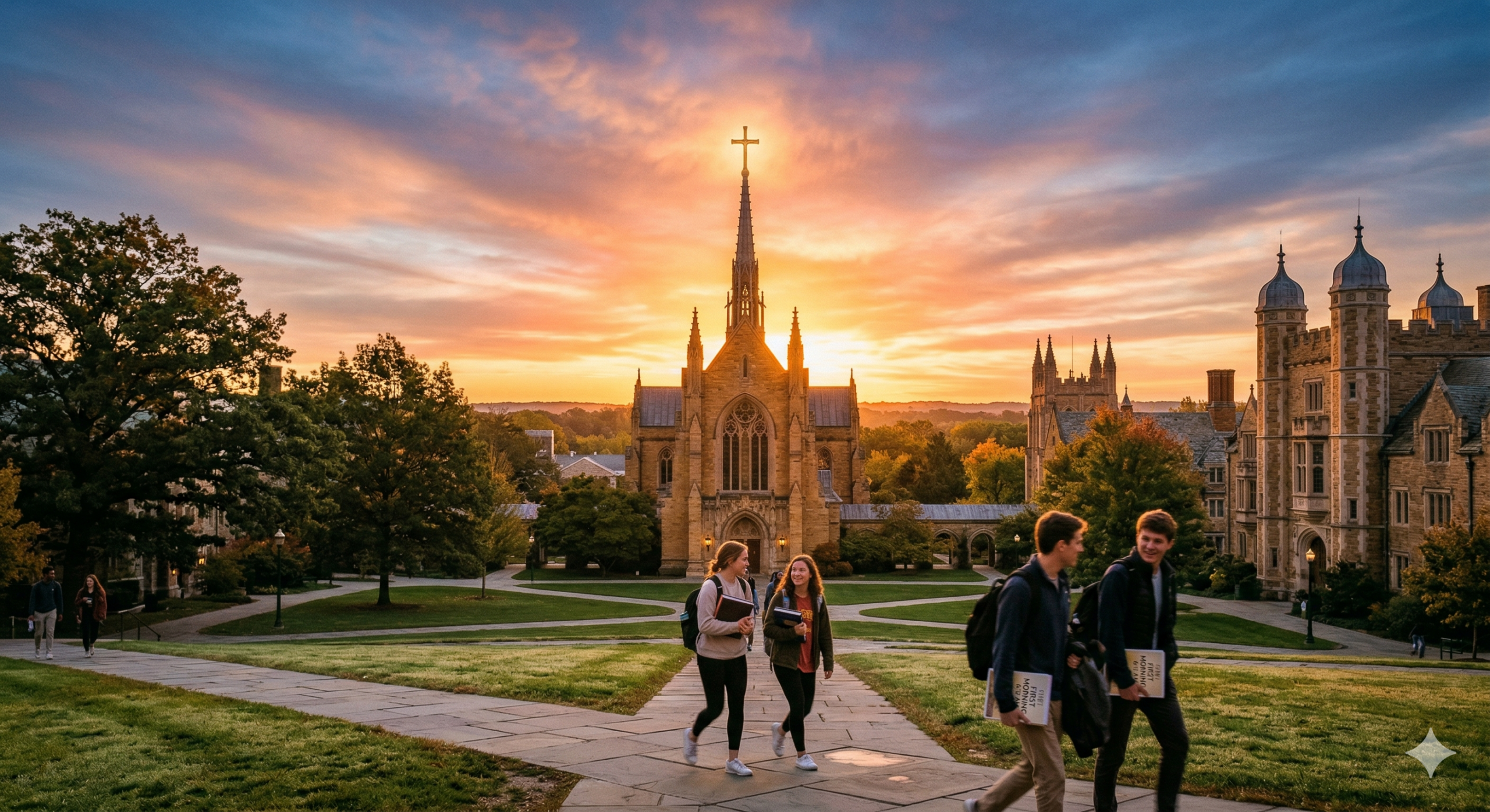 Silhouette of a graduating student holding a diploma while standing beside a cross during a vibrant sunrise, representing Christian scholarship hope and educational renewal.